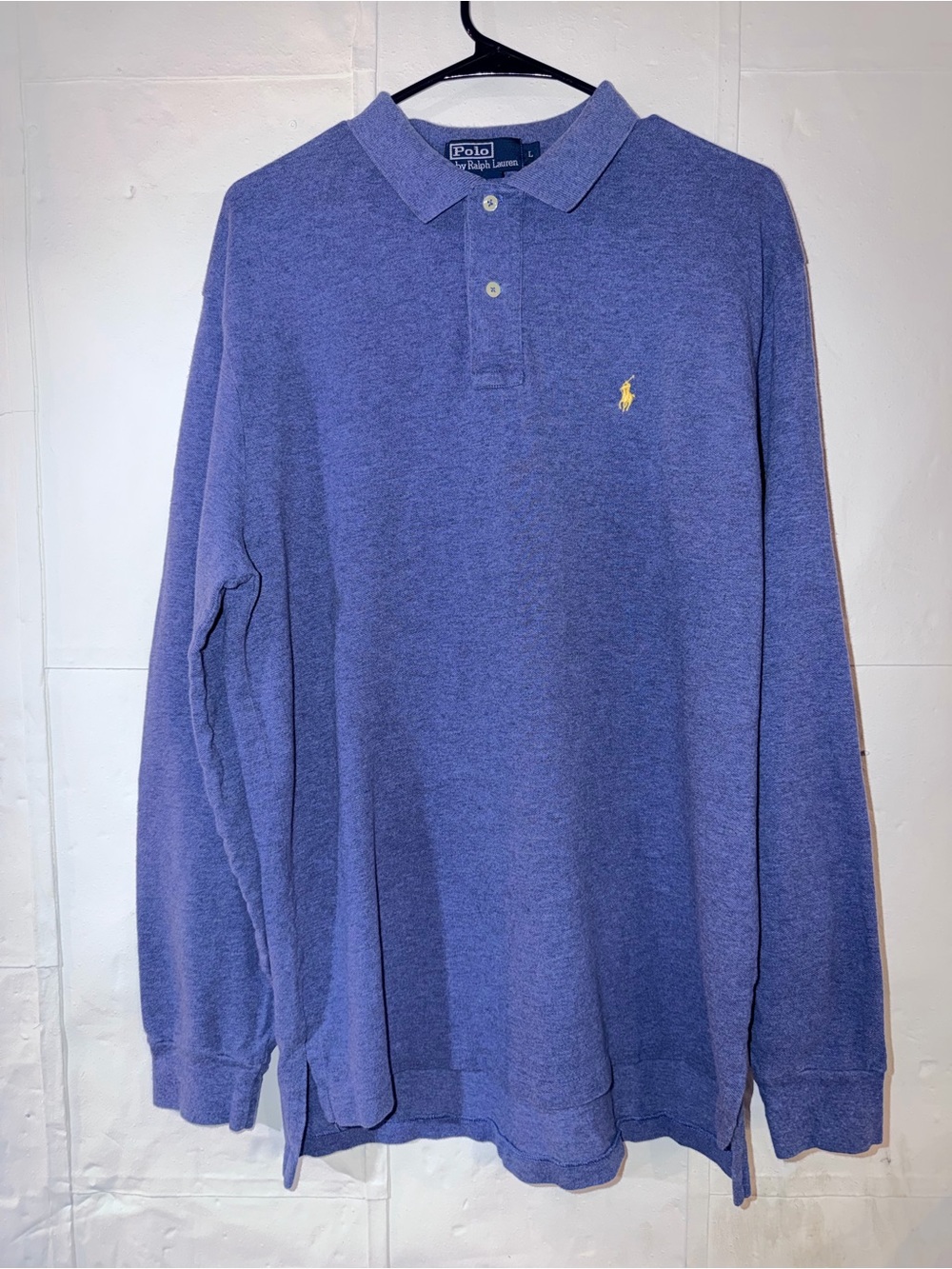 Ralph Lauren  100% cotton Long-Sleeve Polo in Heather Blue with Yellow Pony